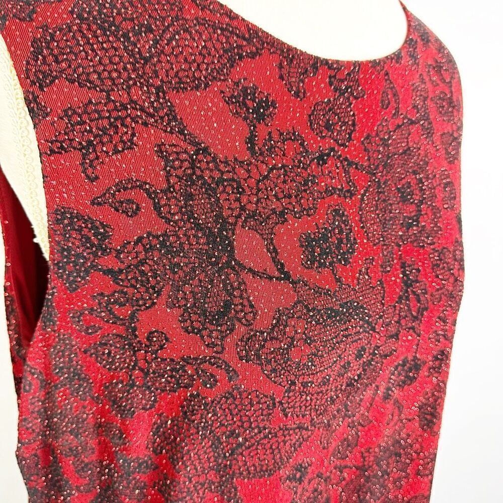 Alex Evenings Red beaded Black Velvet Dress Sleeveless floral Holiday Size 16W - Picture 10 of 10